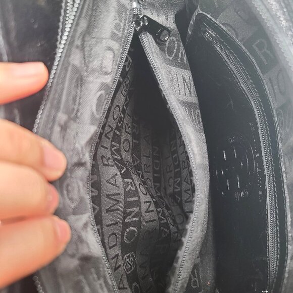 Marino Orlandi Black Embossed Leather Satchel Shoulder Bag Goldtone Zipper Italy - Picture 16 of 16